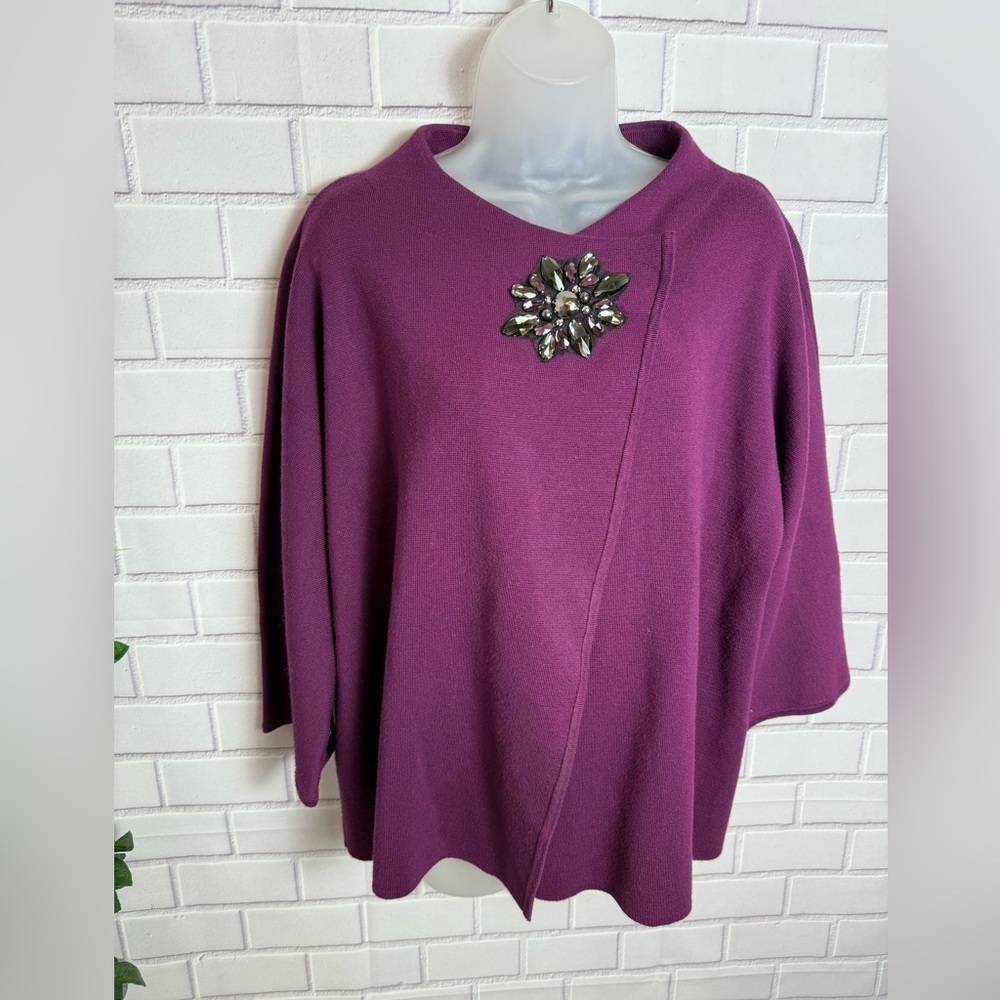 JM Collection Rich Purple Knit Classic Cottagecore Poncho/size L - Picture 7 of 14